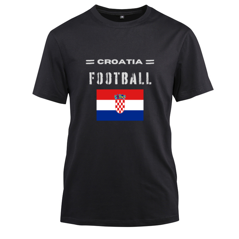 Croatia Football Cotton Black Short Sleeve T-Shirt