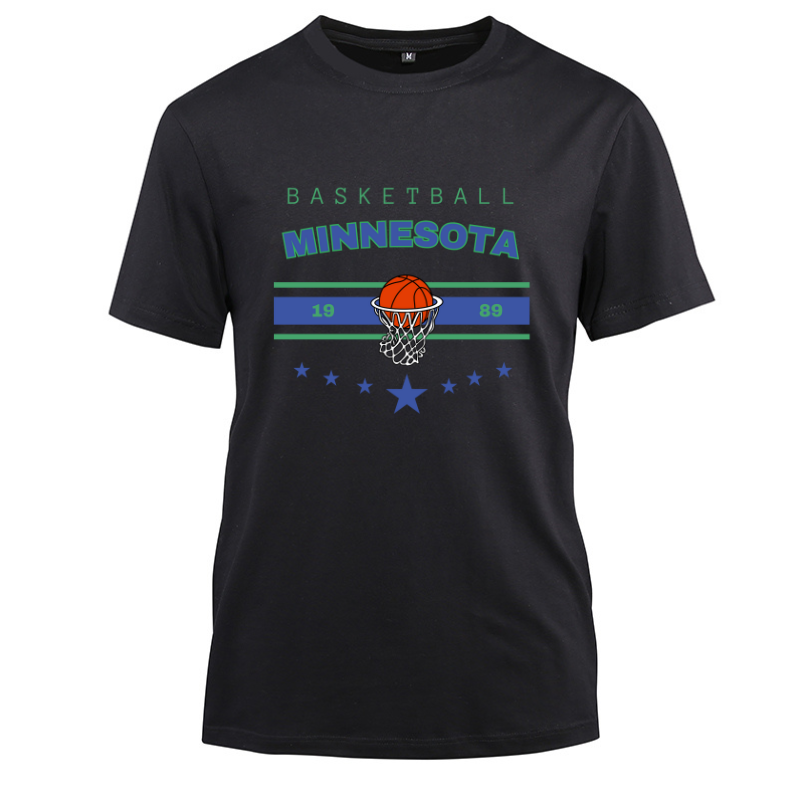 Basketball Minnesota 1989 Cotton Black Short Sleeve T-Shirt