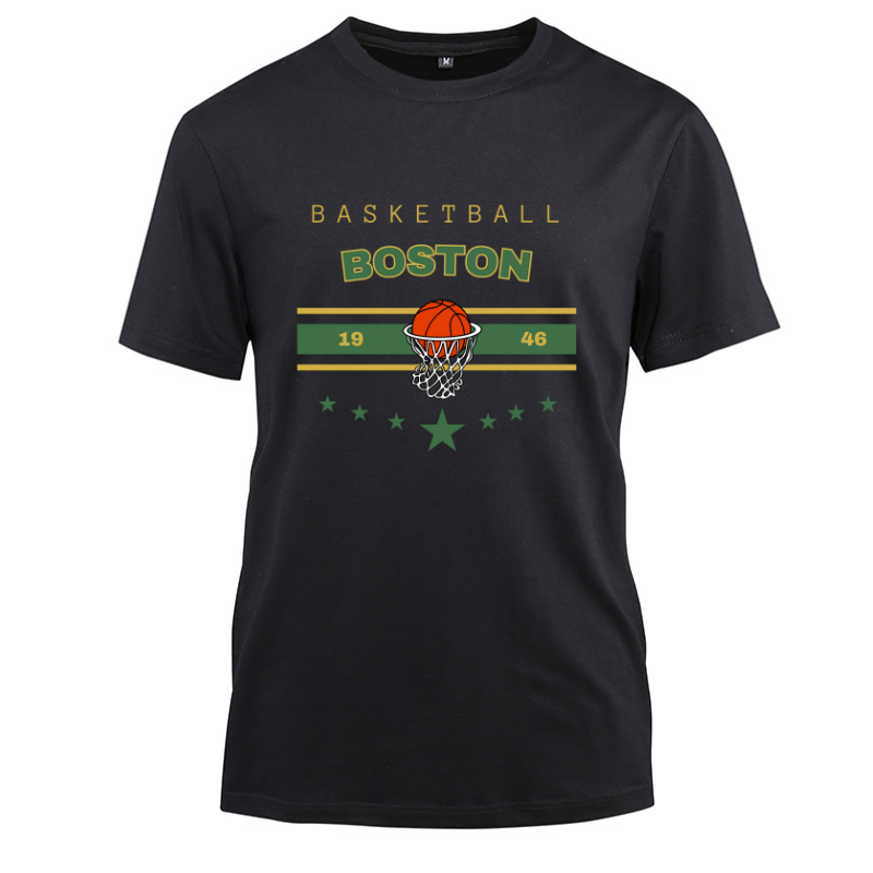 Basketball Boston 1946 Cotton Black Short Sleeve T-Shirt