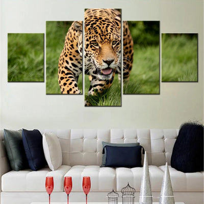 Animals Jaguar 5 Panels Painting Canvas Wall Decoration