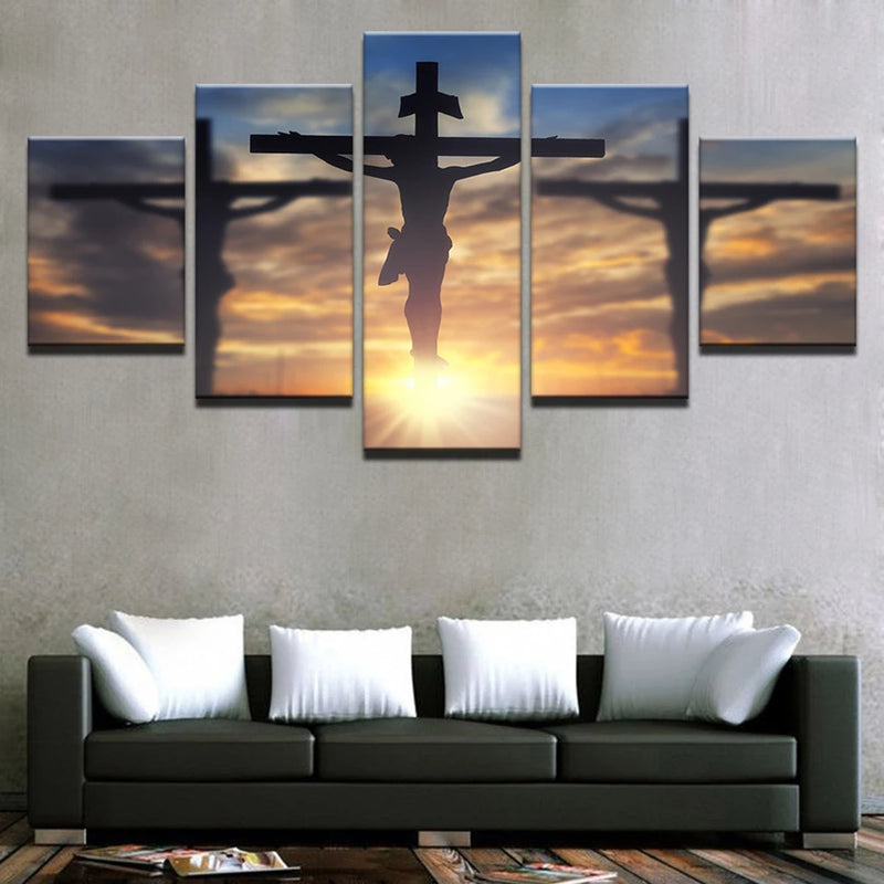 Christian Jesus 5 Panels Painting Canvas Wall Decoration