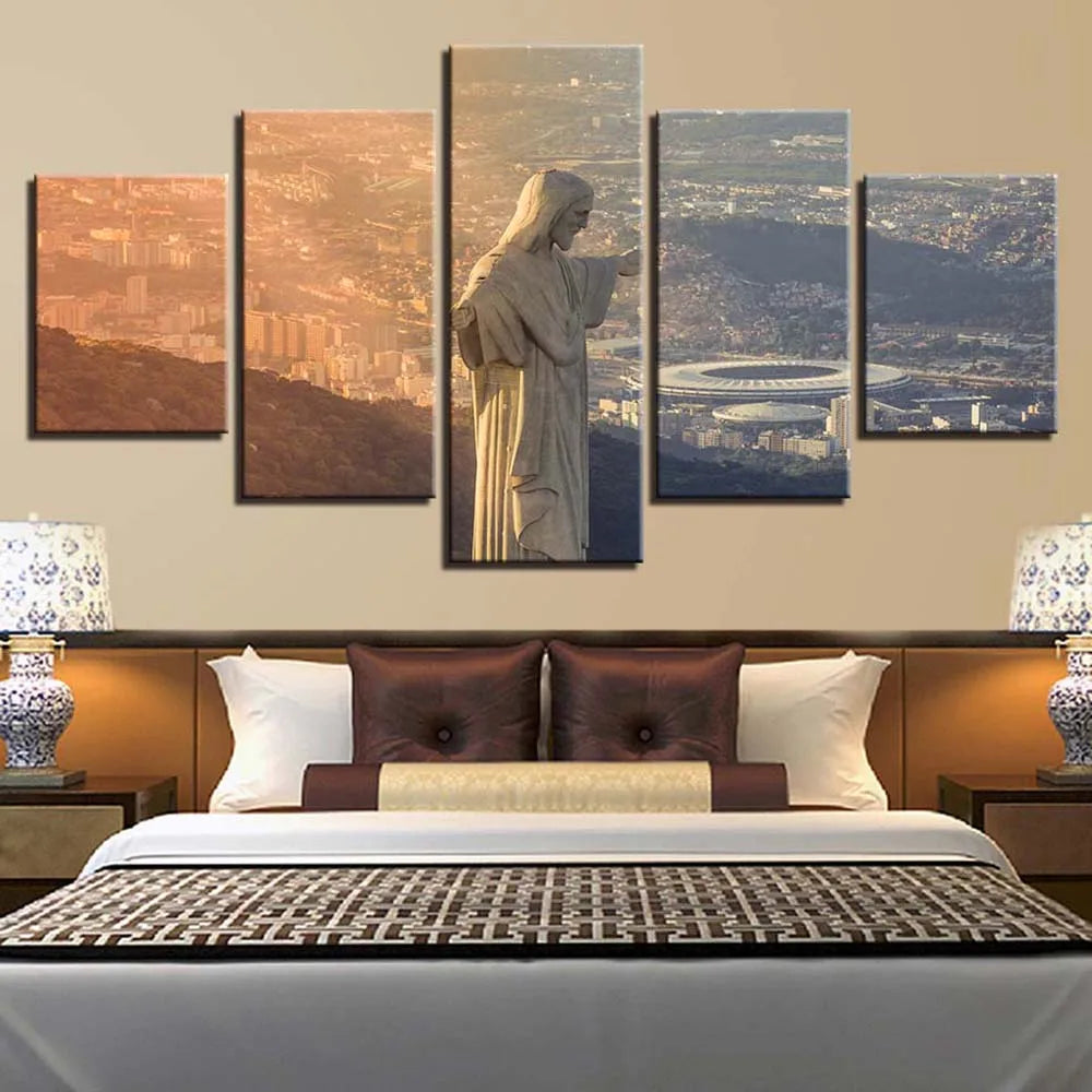 Jesus Christ Brazil Redeemer 5 Panels Painting Canvas Wall Decoration
