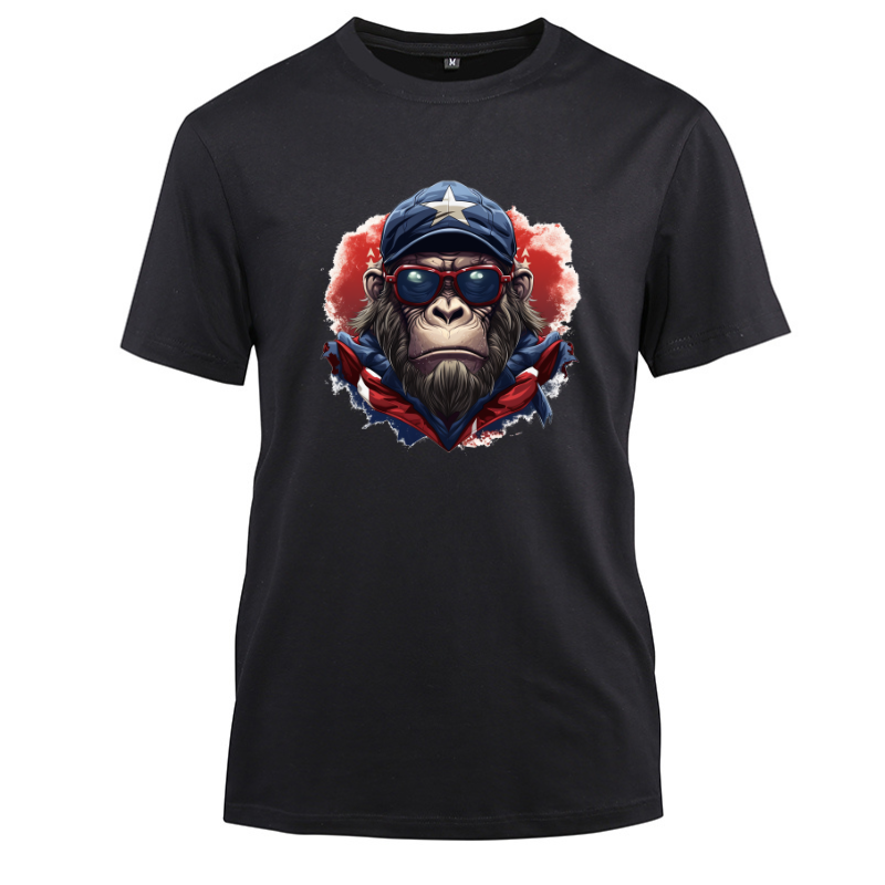 Animal Hiphop Graphic Ape Cotton Black Short Sleeve T-Shirt