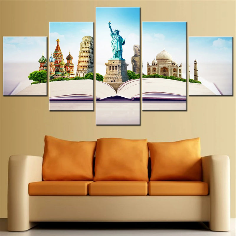 Famous Landmarks love 5 Panels Painting Canvas Wall Decoration