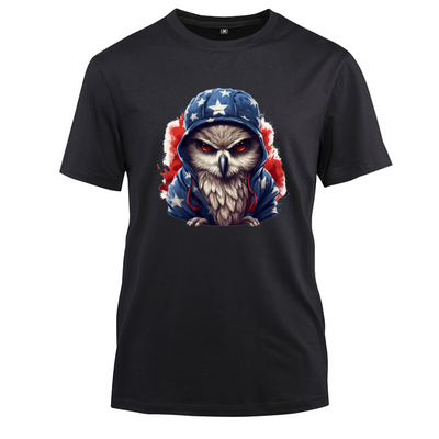 Animal Hiphop Graphic Owl Cotton Black Short Sleeve T-Shirt