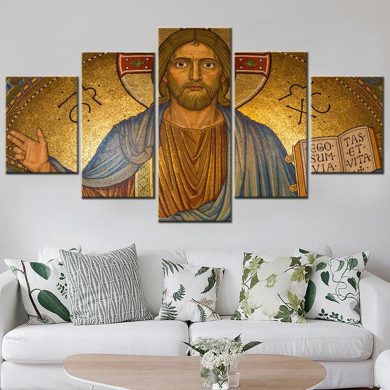 Jesus Christ Gold 5 Panels Painting Canvas Wall Decoration