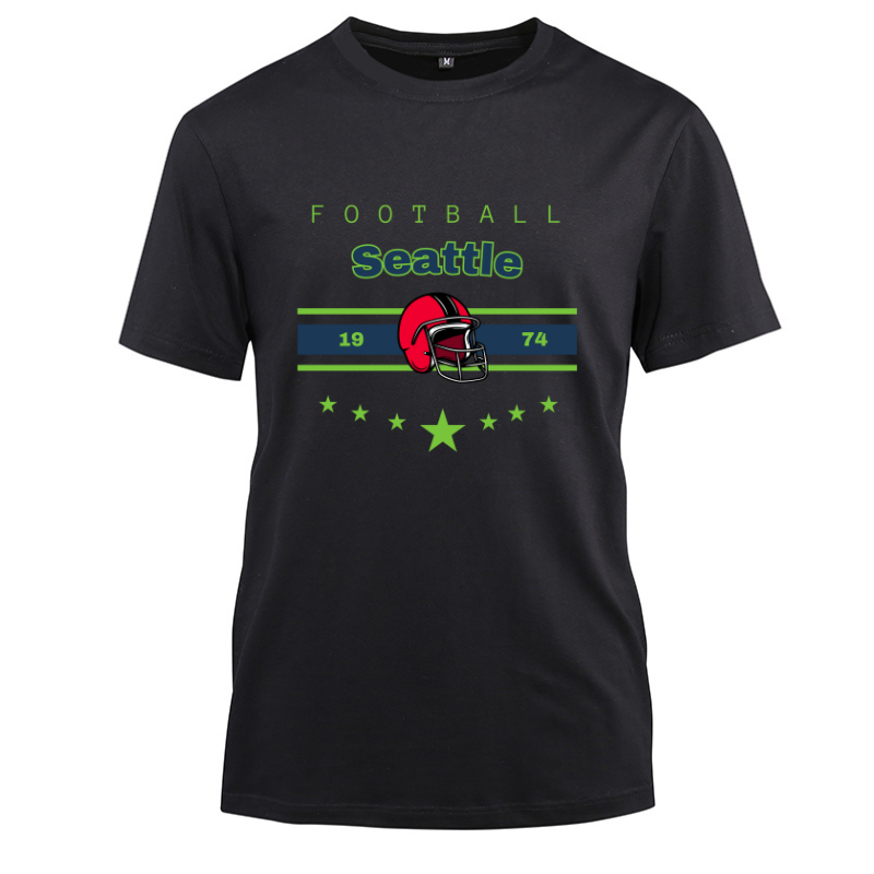 Football Seattle 1974 Cotton Black Short Sleeve T-Shirt