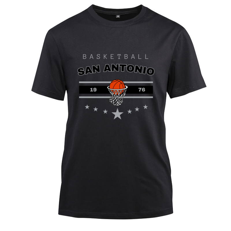 Basketball San Antonio 1976 Cotton Black Short Sleeve T-Shirt