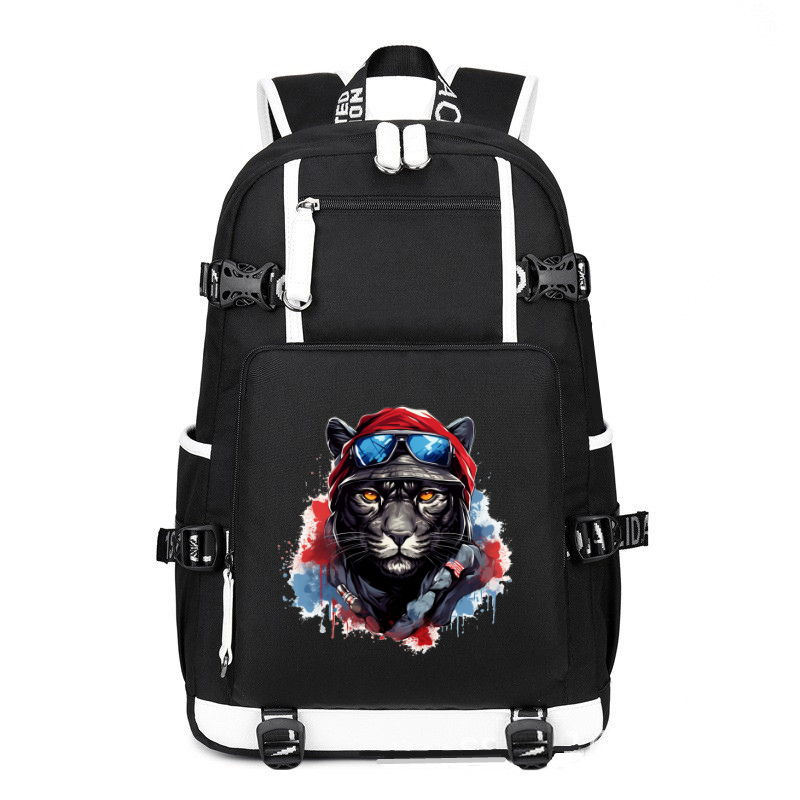 Animal Hiphop Graphic Black Tiger printing Canvas Backpack