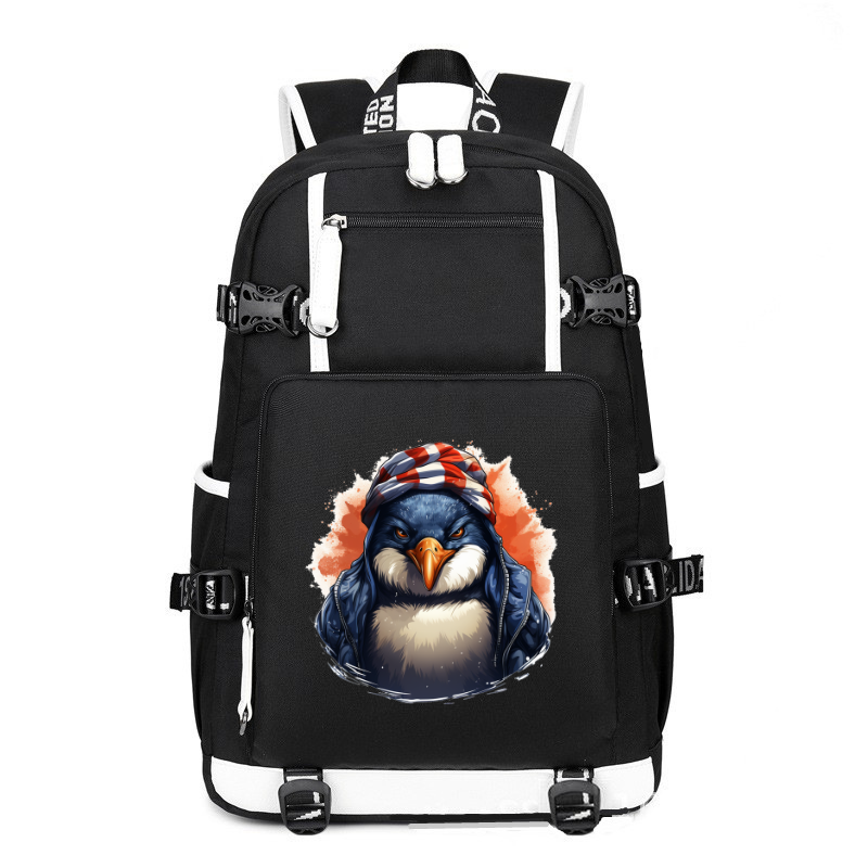 Animal Hiphop Graphic Gangster Penguin printing Canvas Backpack