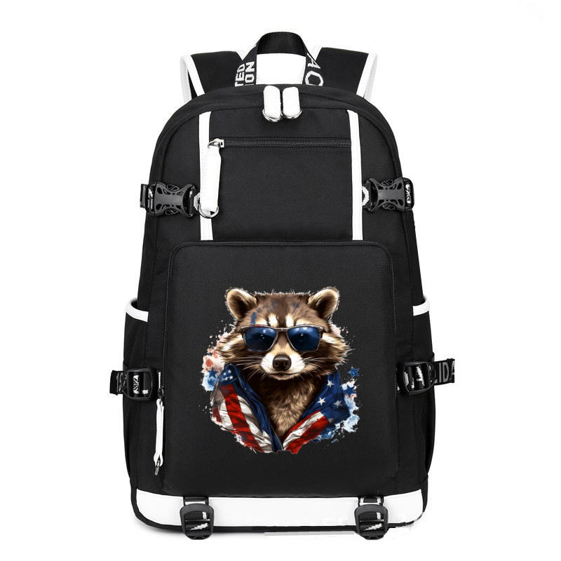 Animal Hiphop Graphic Raccoon With Sunglasses printing Canvas Backpack