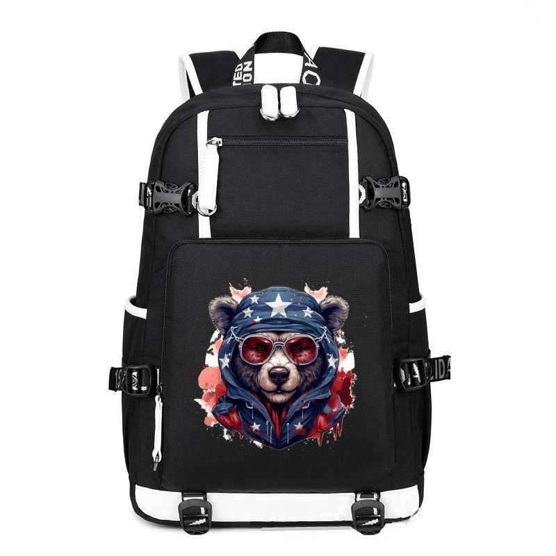 Animal Hiphop Graphic Funny Bear With Glasses printing Canvas Backpack