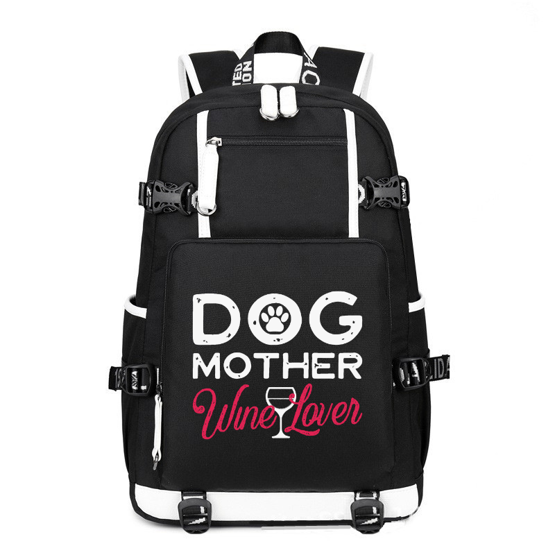 Dog Mother Wine Lover printing Canvas Backpack