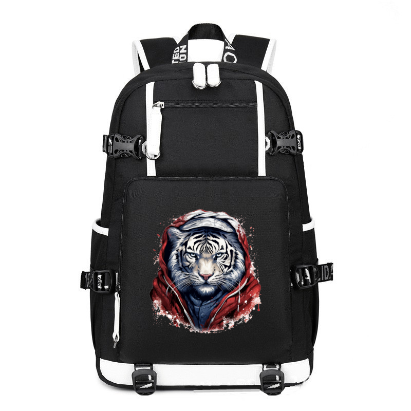 Animal Hiphop Graphic Funny White Tiger printing Canvas Backpack