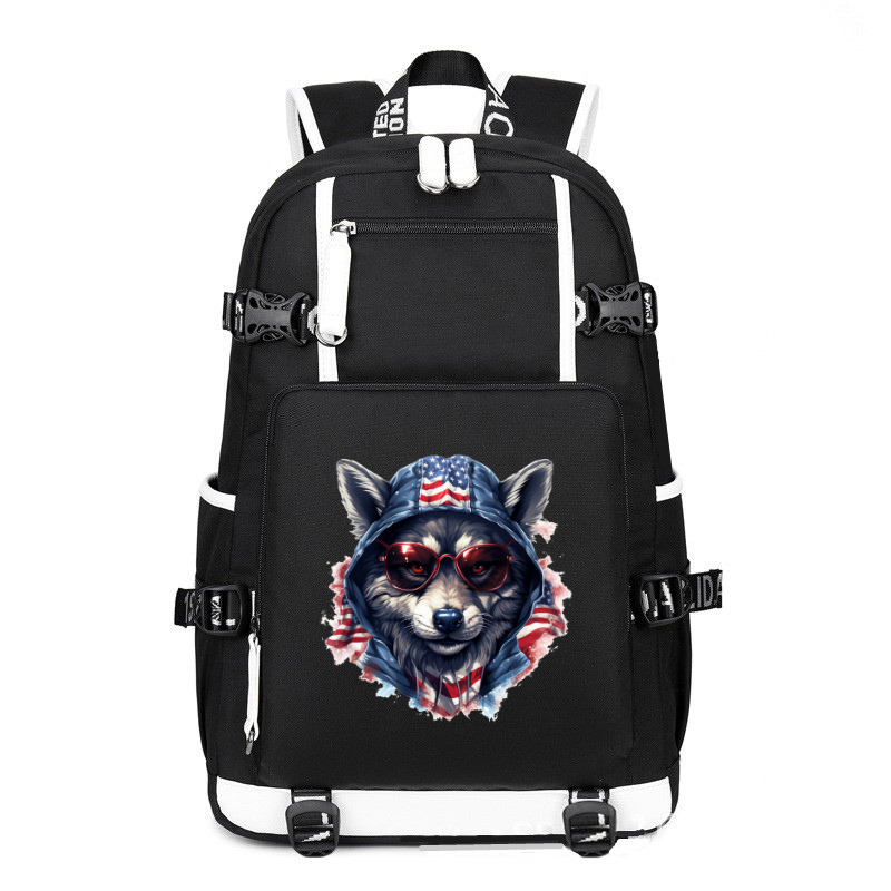 Animal Hiphop Graphic Wolf Red Glasses printing Canvas Backpack