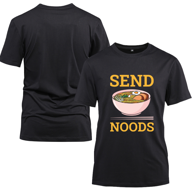 Send Noods Distressed Funny Ramen Noodle Cotton Black Short Sleeve T-Shirt