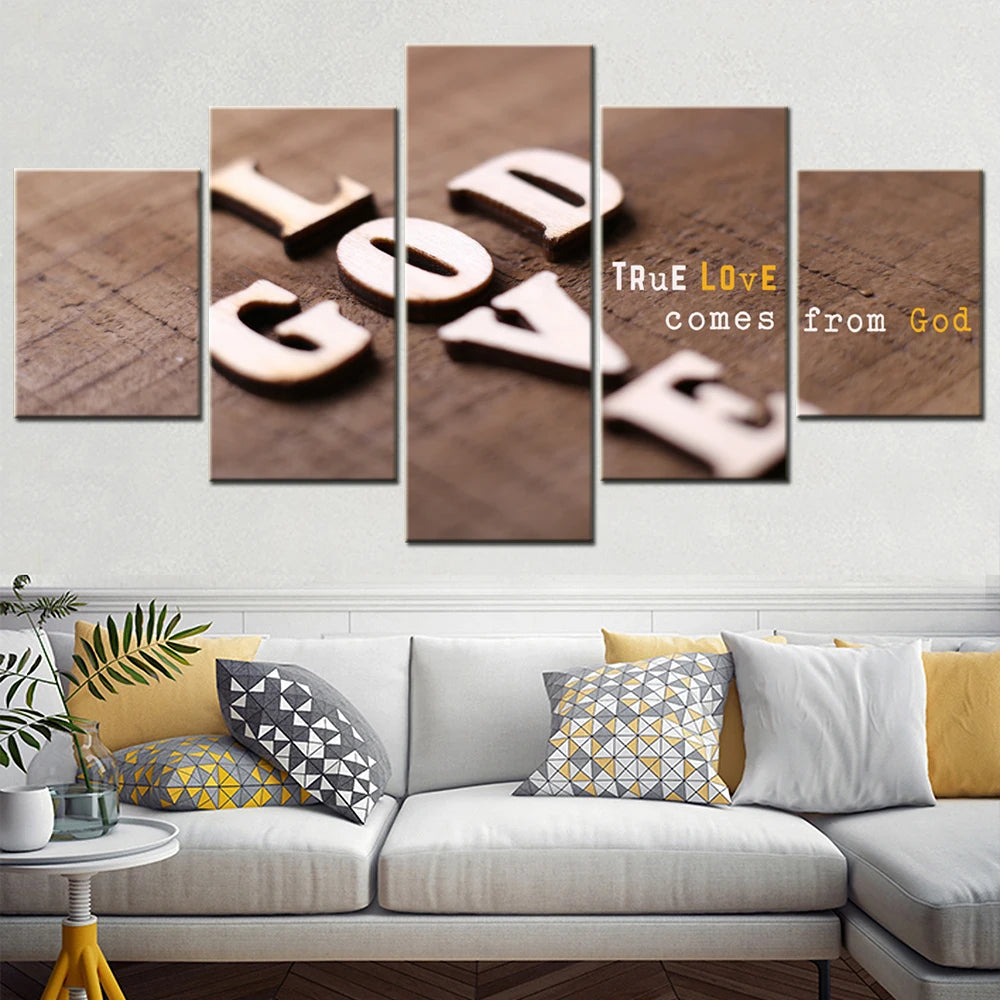 Set God Is Love Jesus Christian 5 Panels Painting Canvas Wall Decoration