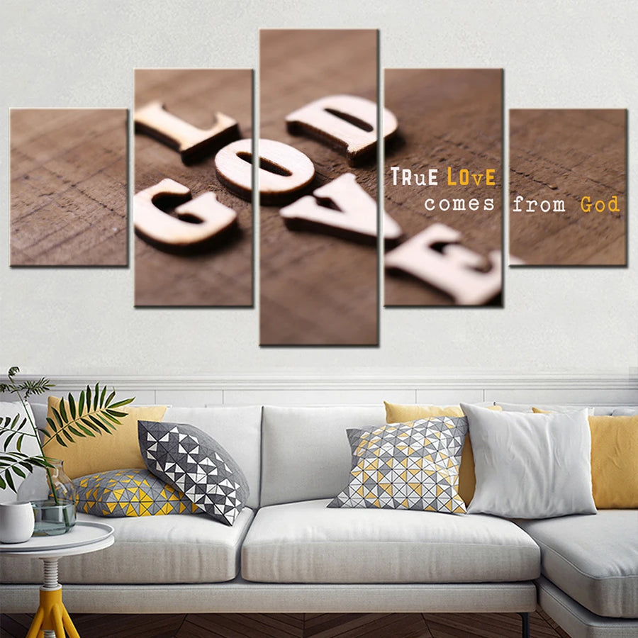 Set God Is Love Jesus Christian 5 Panels Painting Canvas Wall Decoration