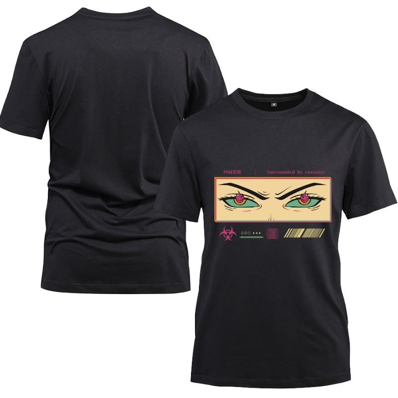 Anime Japanese Streetwear Surrounded by enemies Cotton Black Short Sleeve T-Shirt
