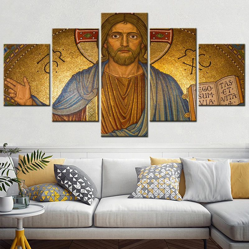 Jesus Christ Gold 5 Panels Painting Canvas Wall Decoration