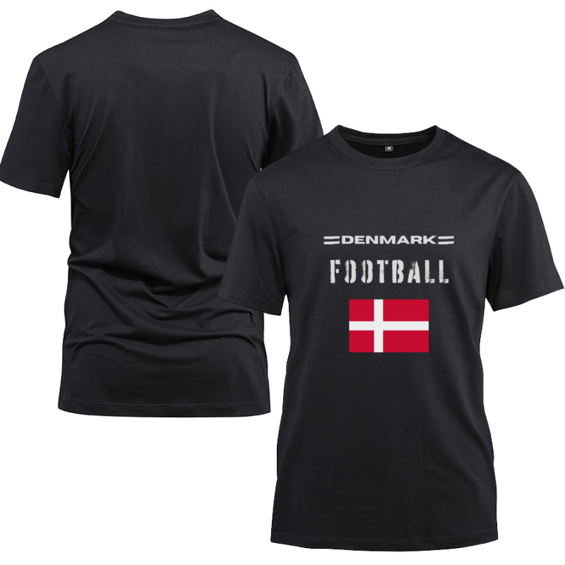 Denmark Football Cotton Black Short Sleeve T-Shirt