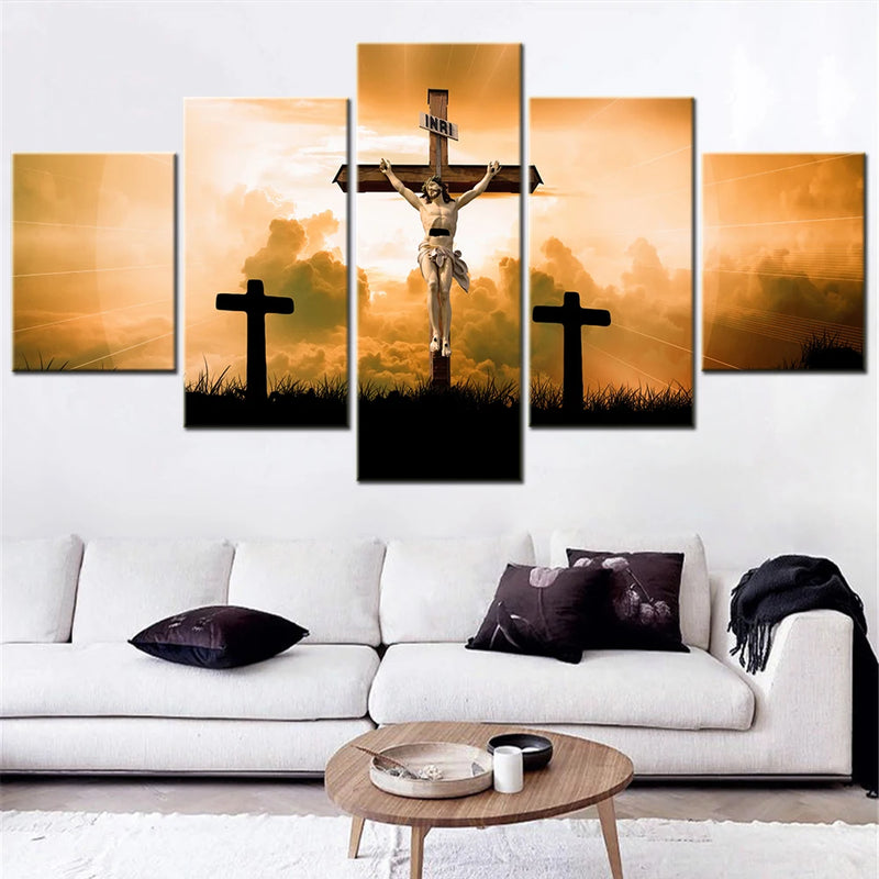 Set God Jesus Cross love 5 Panels Painting Canvas Wall Decoration