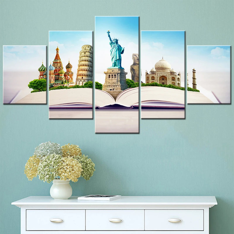 Famous Landmarks love 5 Panels Painting Canvas Wall Decoration