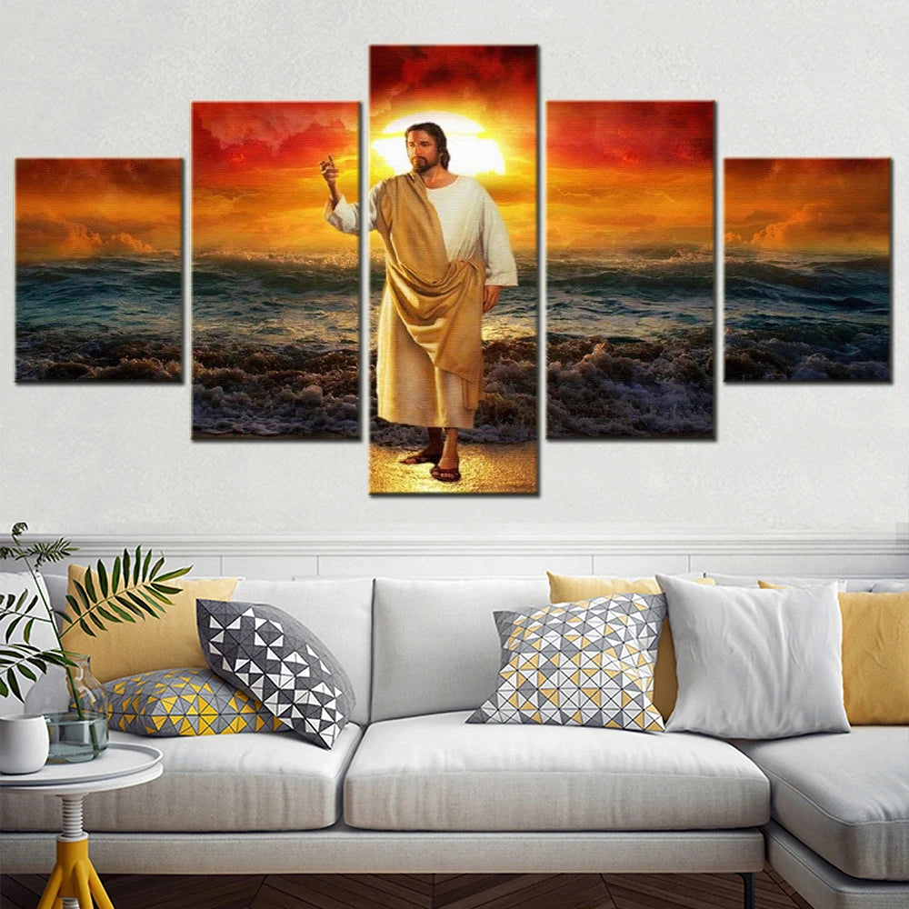Set Lord Jesus Christ design 5 Panels Painting Canvas Wall Decoration