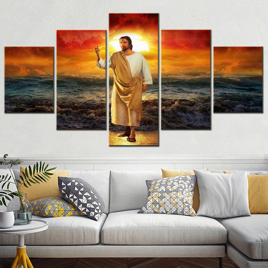 Set Lord Jesus Christ design 5 Panels Painting Canvas Wall Decoration