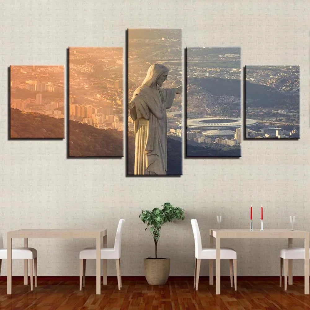 Jesus Christ Brazil Redeemer 5 Panels Painting Canvas Wall Decoration
