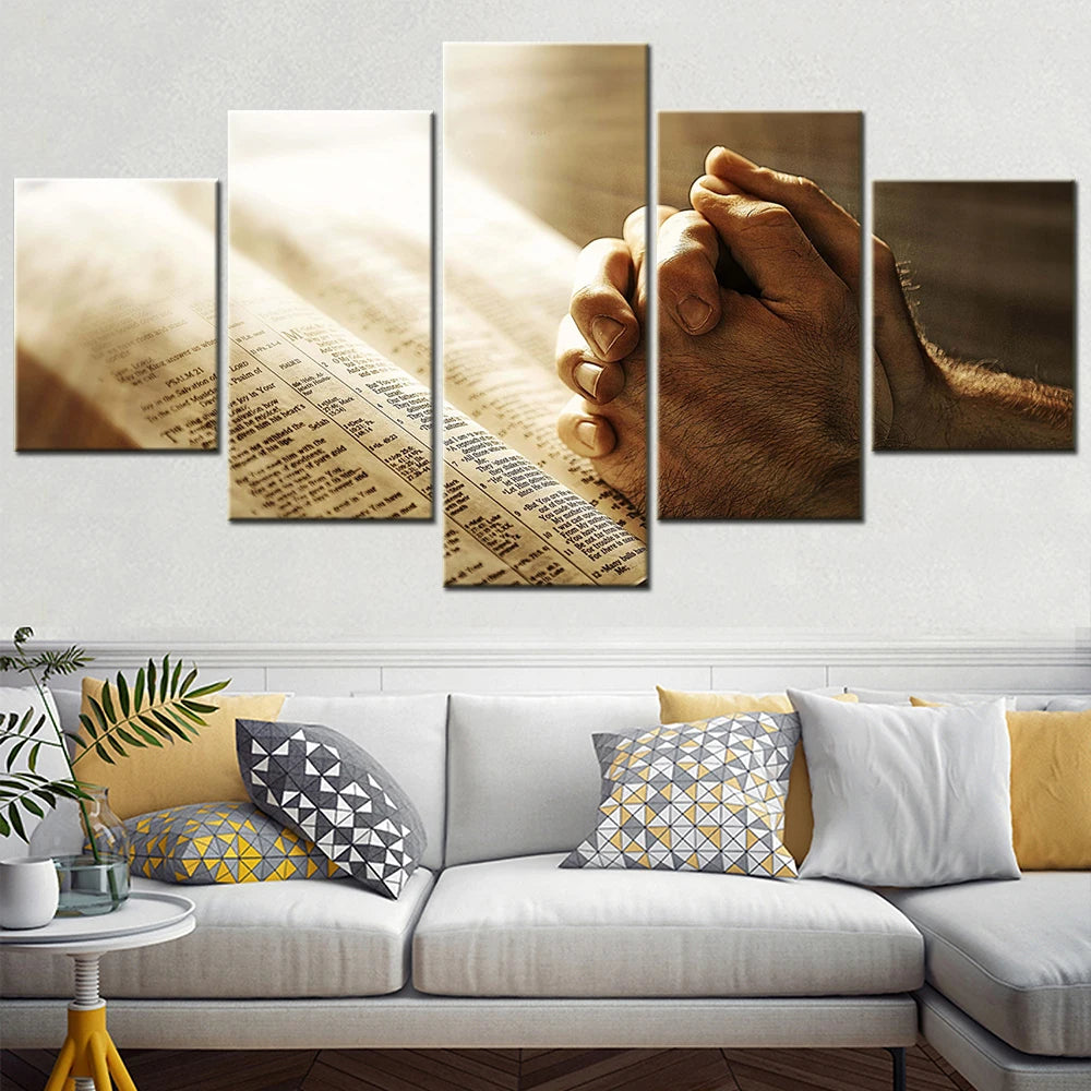 Christian Bible Prayer Image 5 Panels Painting Canvas Wall Decoration