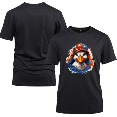 Animal Hiphop Graphic Funny Cute Duck Cotton Black Short Sleeve T-Shirt