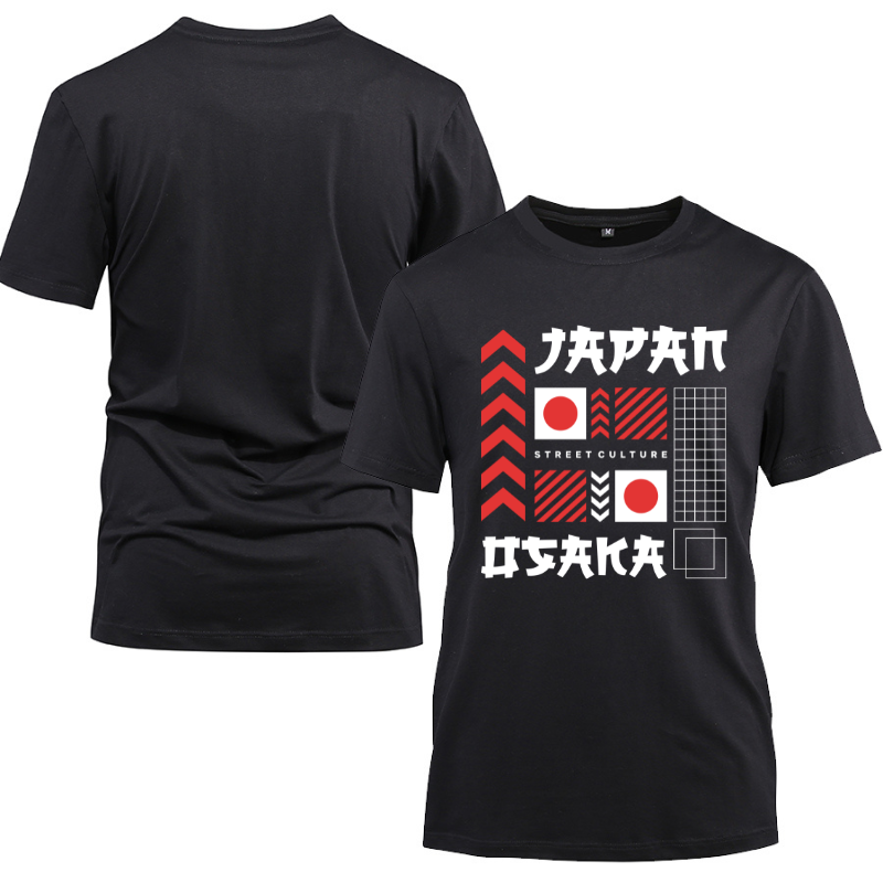 Japan Streetwear Street Culture Cotton Black Short Sleeve T-Shirt