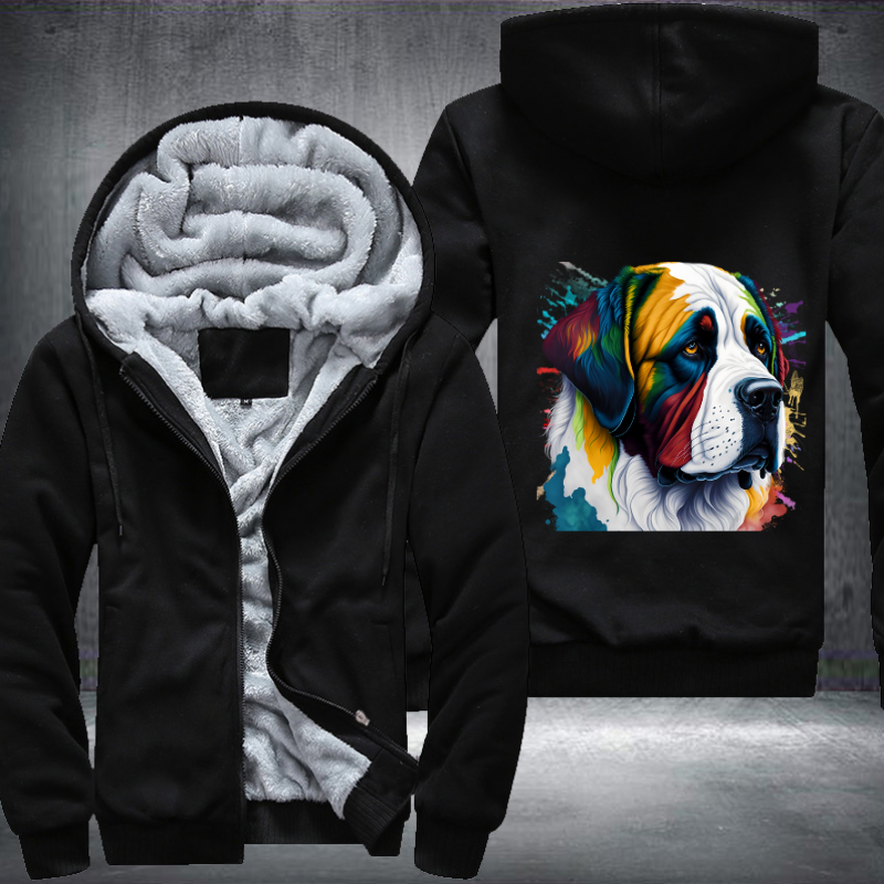 Rainbow Saint Bernard dog Watercolour Fleece Hoodies Jacket