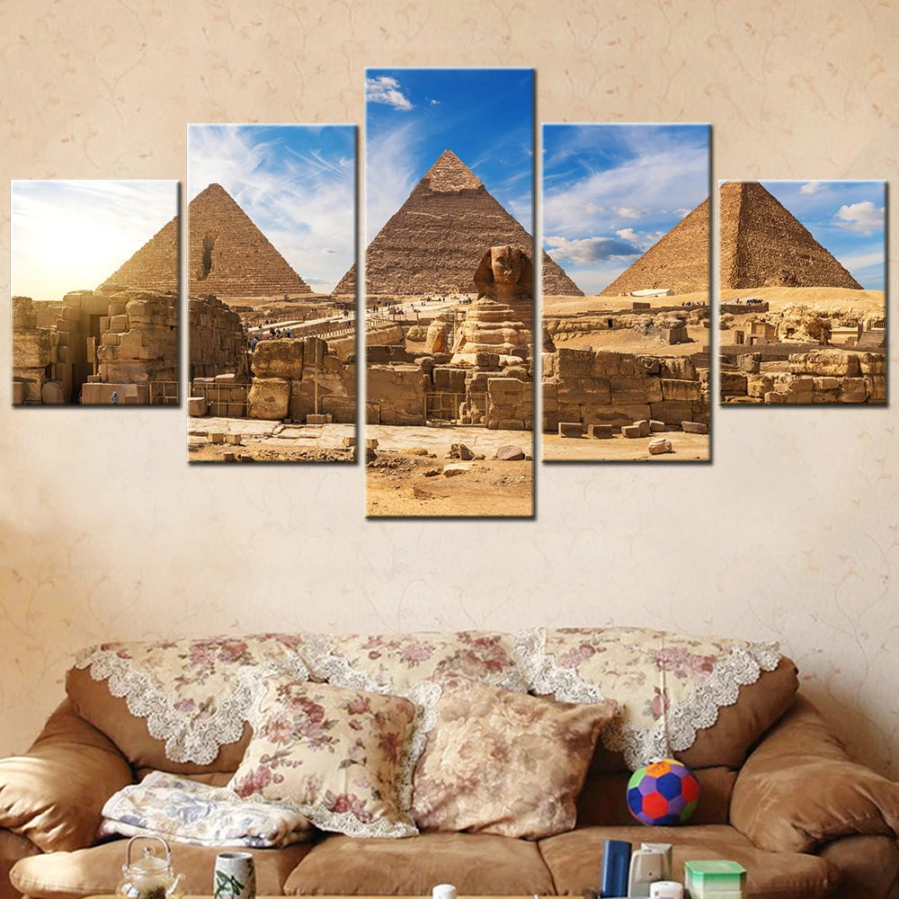 Egypt Pyramids Sphinx 5 Panels Painting Canvas Wall Decoration