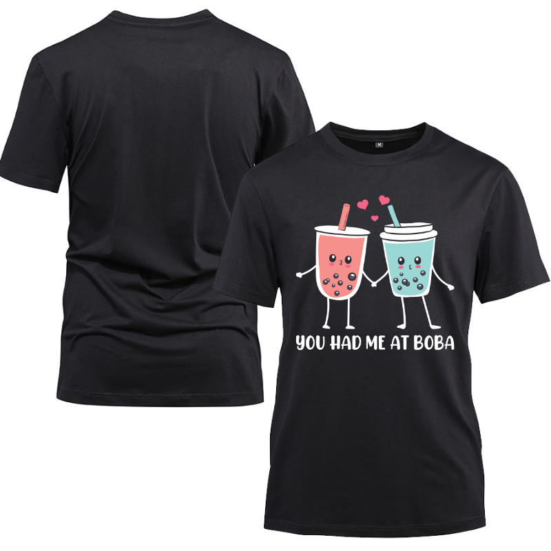 You Had Me At Boba Tea Tapioca Japanese Cotton Black Short Sleeve T-Shirt