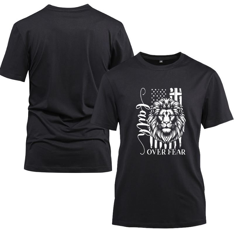 Jesus Faith Over Fear Design Cotton Black Short Sleeve T-Shirt
