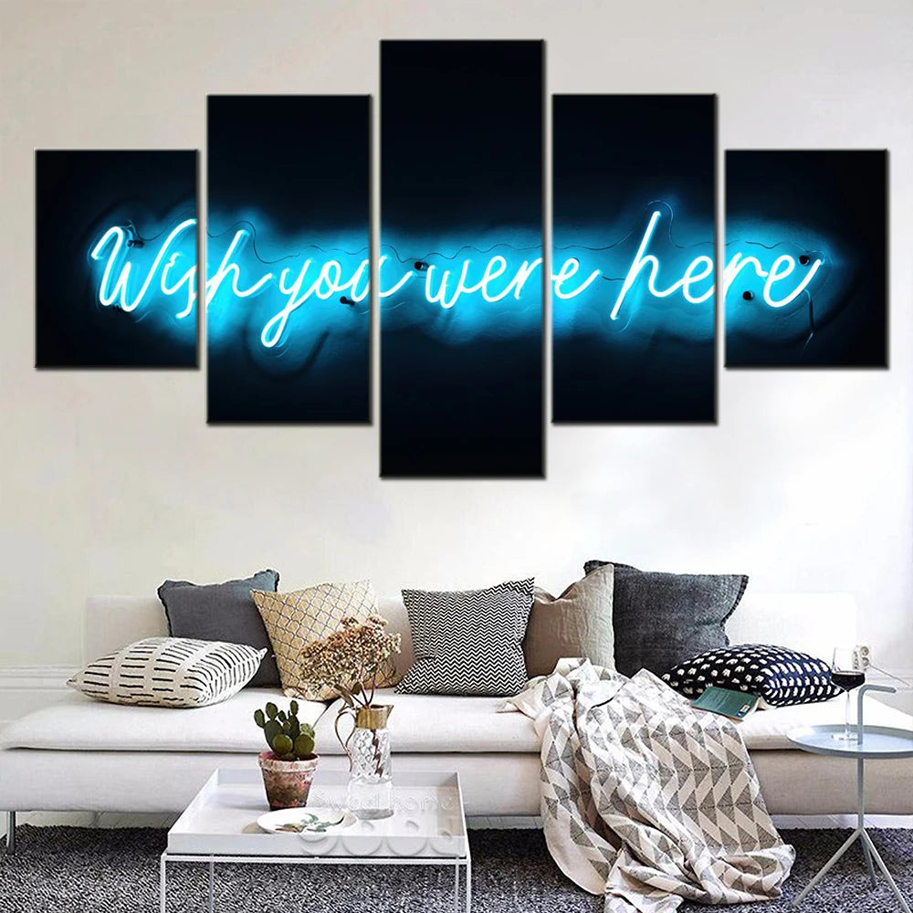 Quotes Wish You Were Here 5 Panels Painting Canvas Wall Decoration