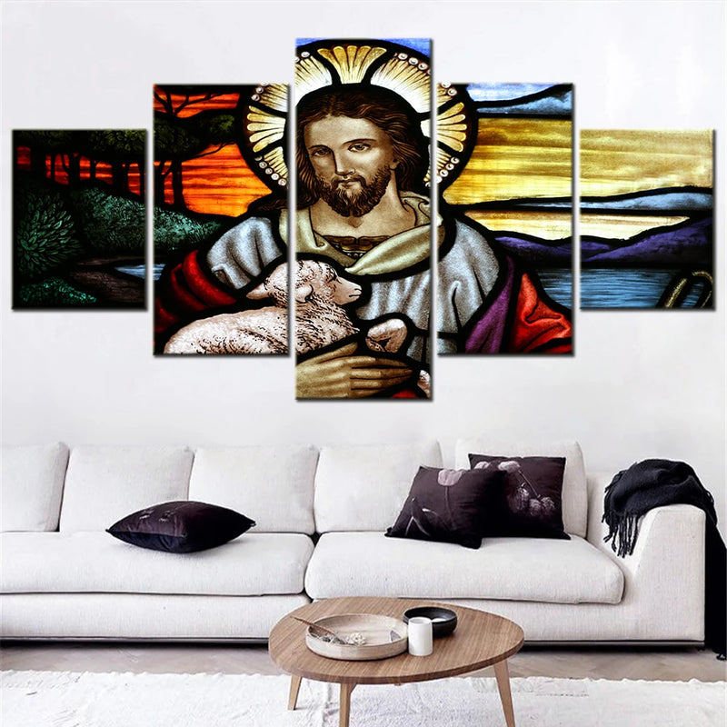 Jesus Christ The Messiah 5 Panels Painting Canvas Wall Decoration