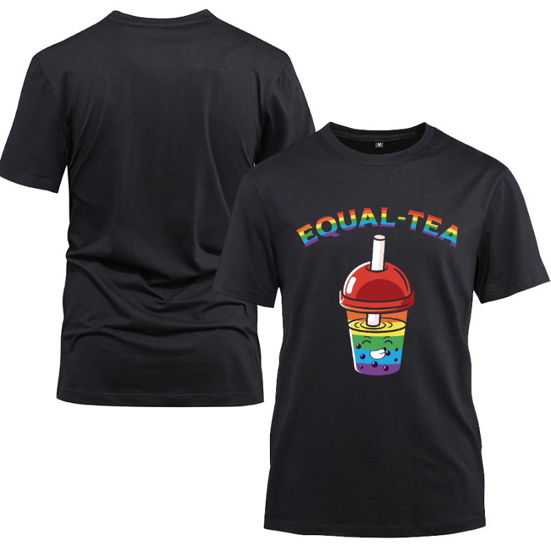 Bubble Tea Boba LBGT Gay Pride Rainbow Cotton Black Short Sleeve T-Shirt