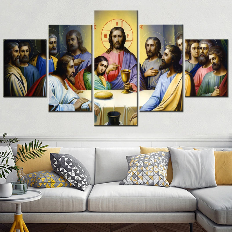 Jesus Last Supper Picture 5 Panels Painting Canvas Wall Decoration