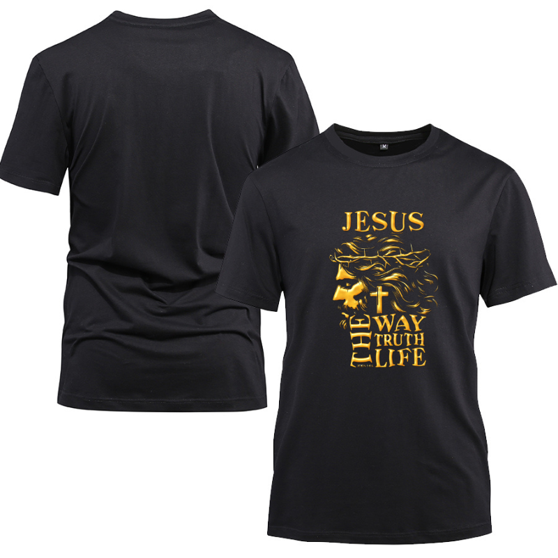 Jesus The Way Truth Life Design Cotton Black Short Sleeve T-Shirt