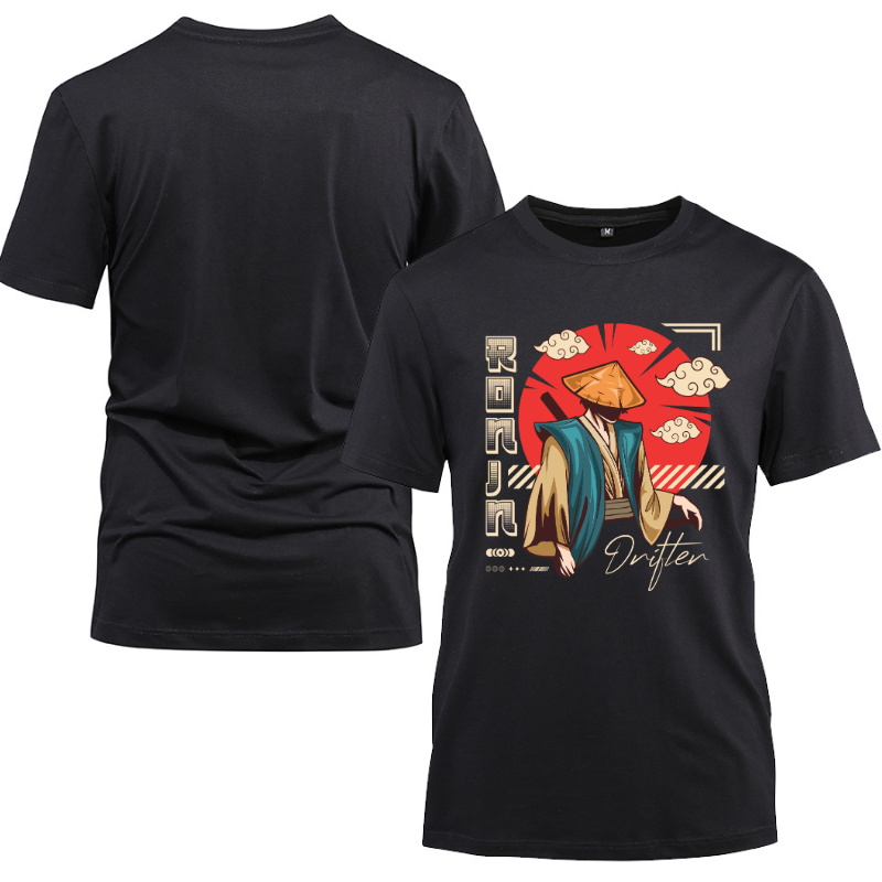 Japan Streetwear Ronin Cotton Black Short Sleeve T-Shirt