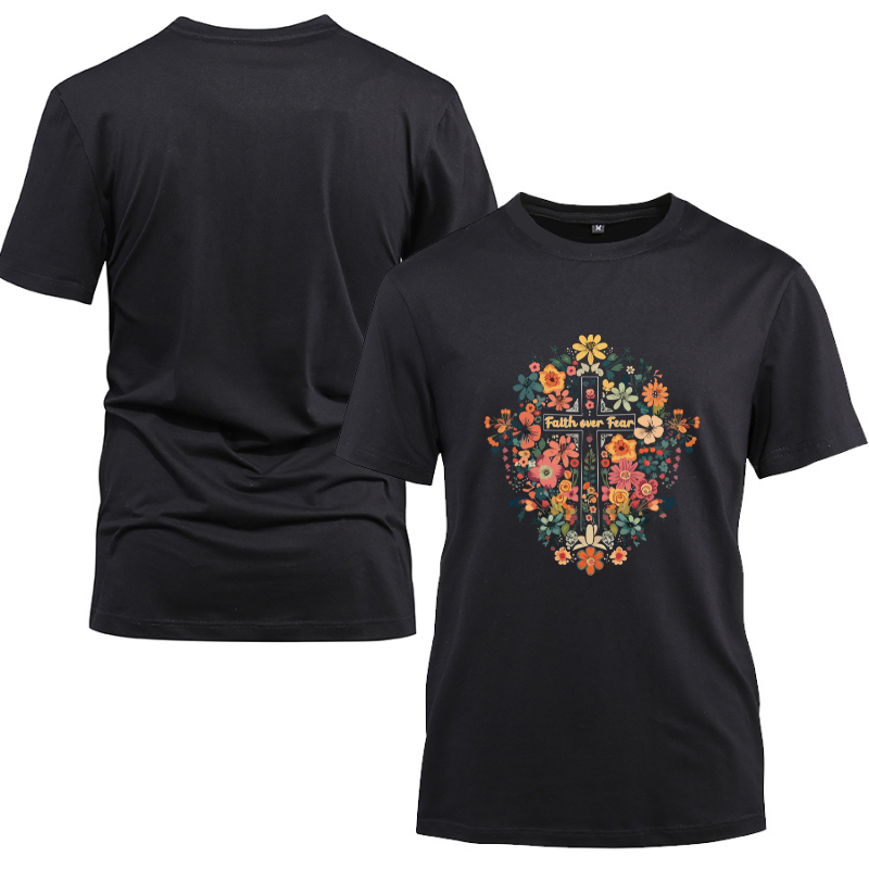 Faith Over Fear Cotton Black Short Sleeve T-Shirt