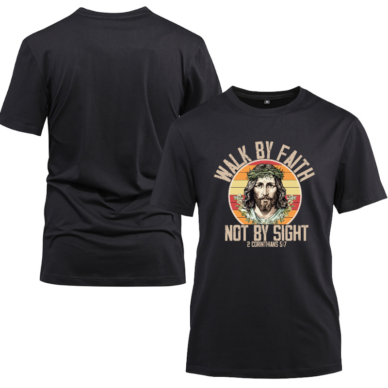 Walk By Faith Not By Sight Cotton Black Short Sleeve T-Shirt