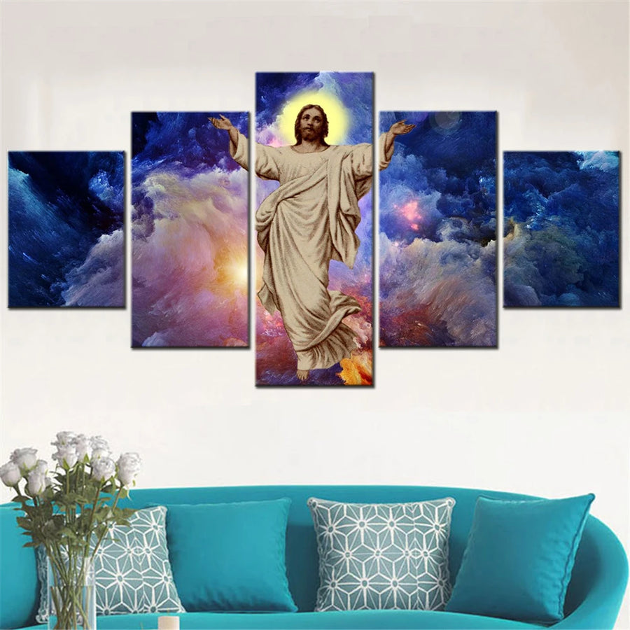 Set Jesus Christ Abstract Clouds love 5 Panels Painting Canvas Wall Decoration