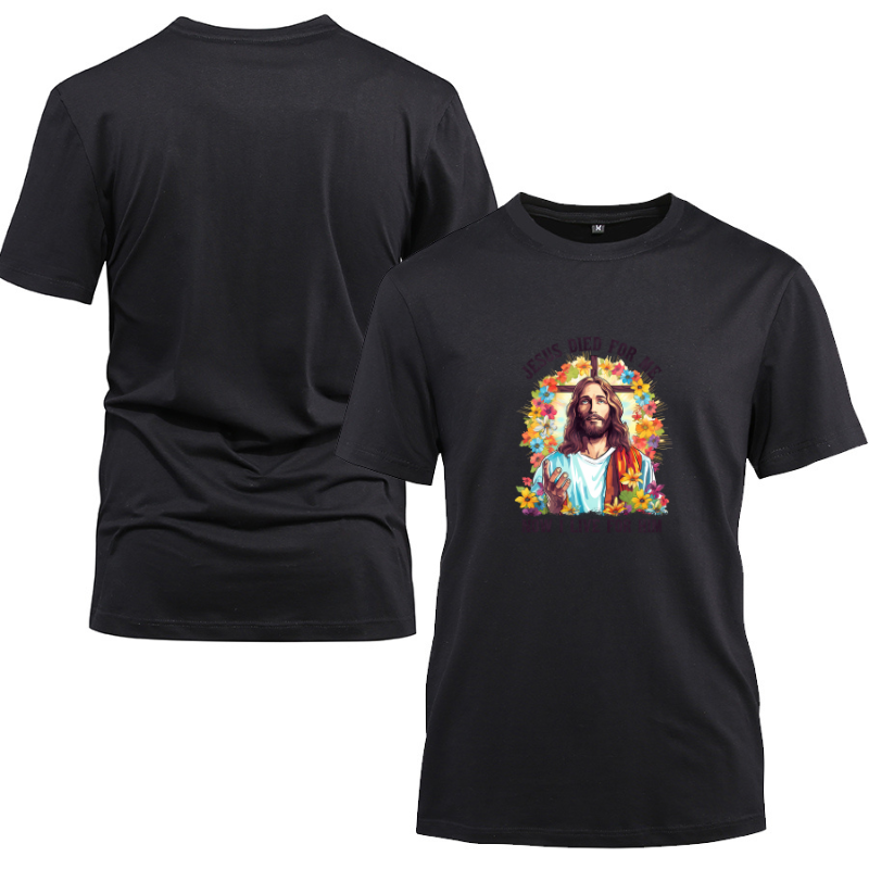 Jesus Sacrificed For Me Now I Live Cotton Black Short Sleeve T-Shirt