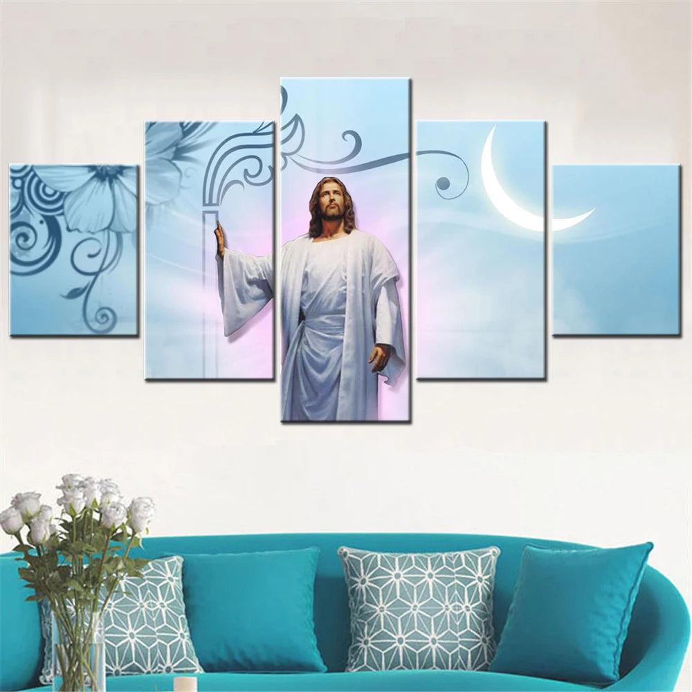 Religious Christian Jesus Christ Savior God 5 Panels Painting Canvas Wall Decoration