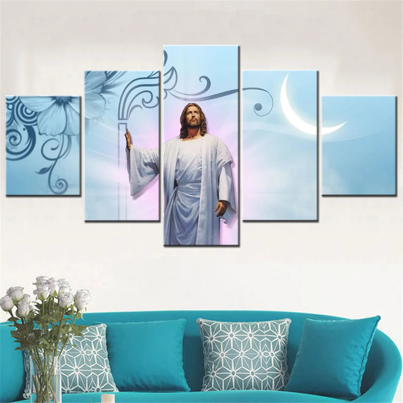 Religious Christian Jesus Christ Savior God 5 Panels Painting Canvas Wall Decoration