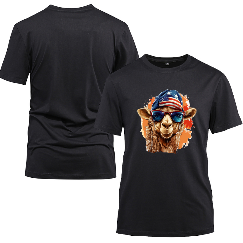 Animal Hiphop Graphic Funny Camel Cotton Black Short Sleeve T-Shirt